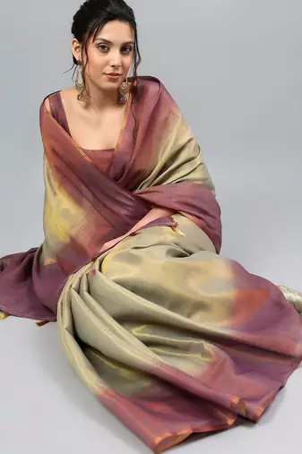 Multicolor polyester dyed saree with blouse