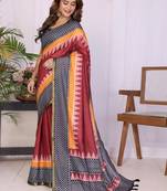 Maroon linen  saree with blouse