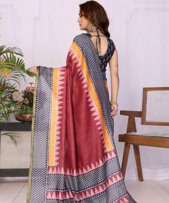 Maroon linen  saree with blouse 3