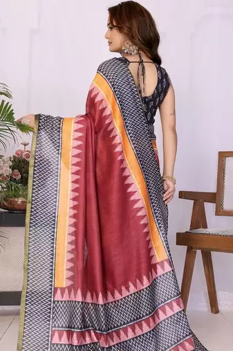 Maroon linen  saree with blouse