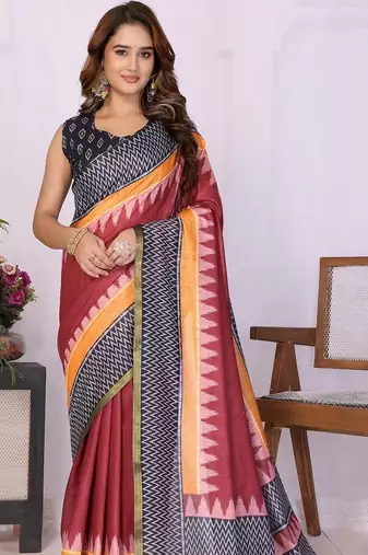 Maroon linen  saree with blouse