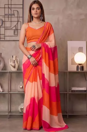Multicolor linen  saree with blouse