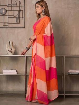 Multicolor linen  saree with blouse 3