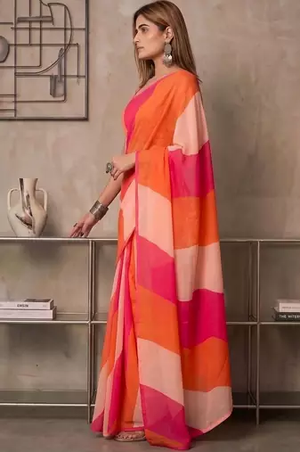 Multicolor linen  saree with blouse