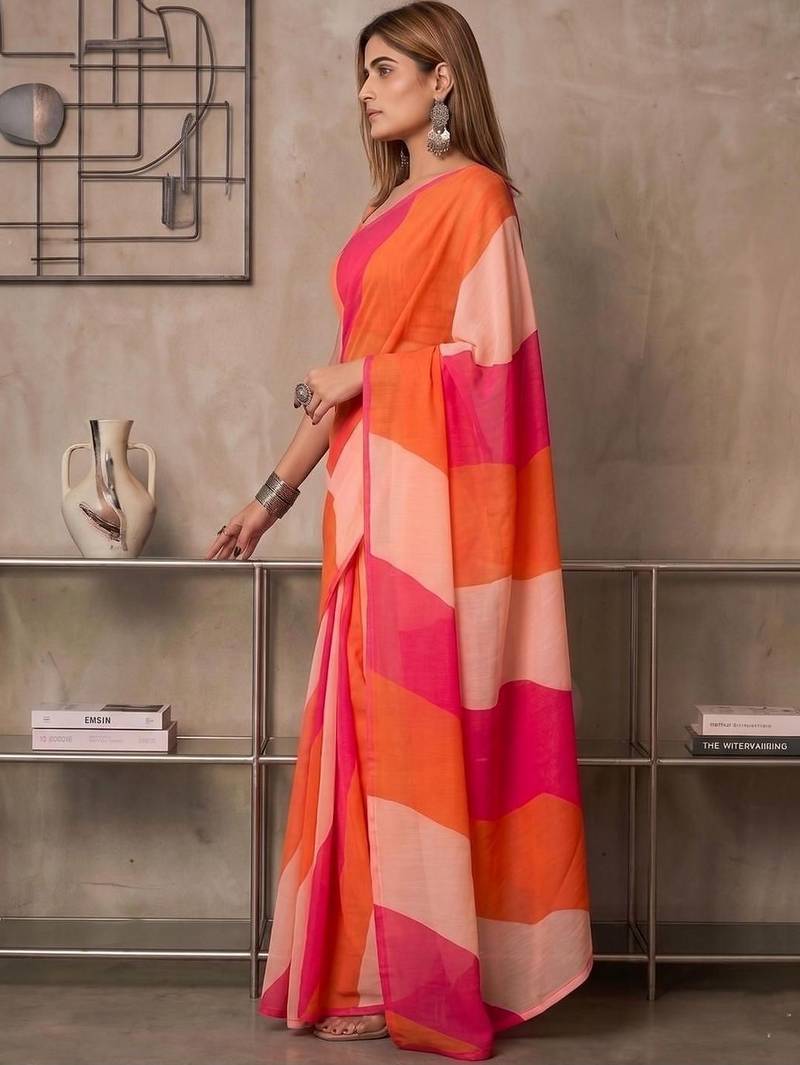 Multicolor linen  saree with blouse