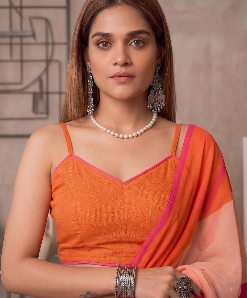 Multicolor linen  saree with blouse