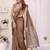 Brown linen printed saree with blouse
