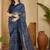 Navy blue pure georgette striped saree with blouse