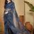Navy blue pure georgette striped saree with blouse