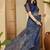 Navy blue pure georgette striped saree with blouse