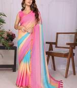 Multicolor linen printed saree with blouse