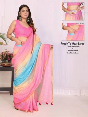 Multicolor linen printed saree with blouse 2