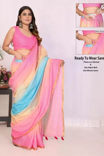 Multicolor linen printed saree with blouse