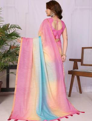 Multicolor linen printed saree with blouse 5