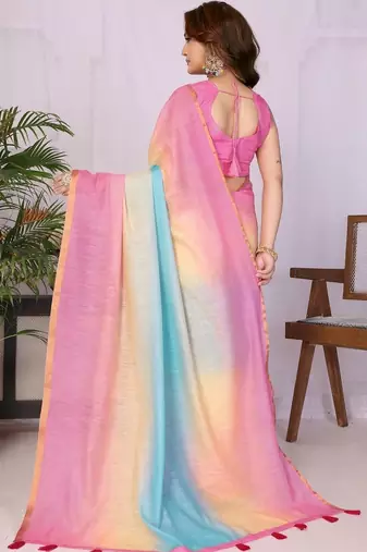 Multicolor linen printed saree with blouse