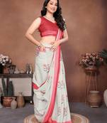 Off white linen printed saree with blouse