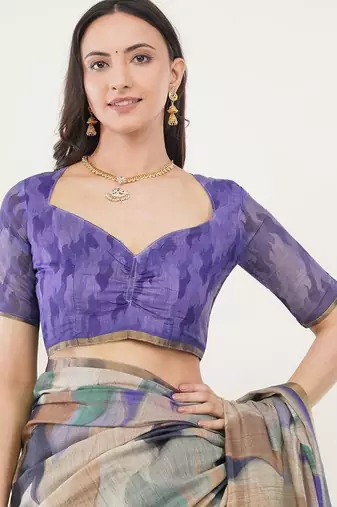 Multicolor linen printed saree with blouse