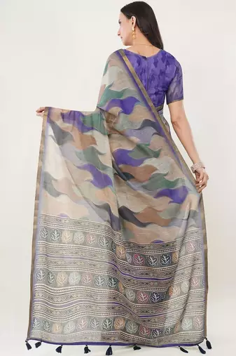 Multicolor linen printed saree with blouse