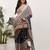 Beige linen printed saree with blouse