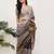 Beige linen printed saree with blouse