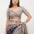Beige linen printed saree with blouse