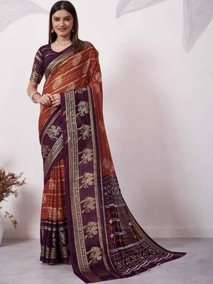 Multicolor pure georgette woven design saree with blouse 1