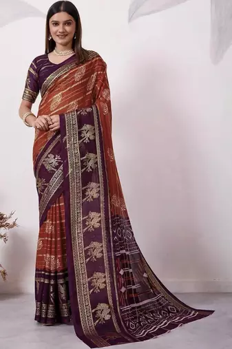 Multicolor pure georgette woven design saree with blouse