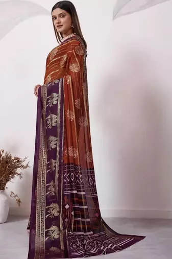 Multicolor pure georgette woven design saree with blouse