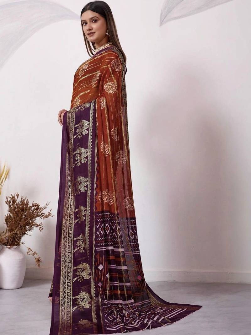 Multicolor pure georgette woven design saree with blouse
