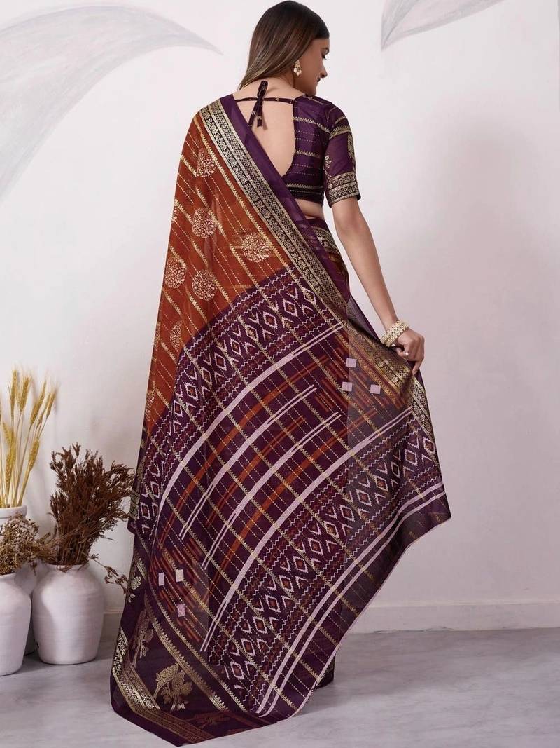 Multicolor pure georgette woven design saree with blouse