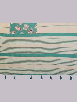 Green pure linen printed saree with blouse 4
