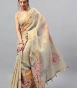 Beige tissue printed saree with blouse