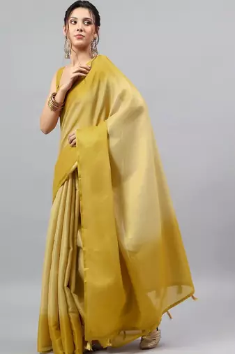 Mustard polyester dyed saree with blouse