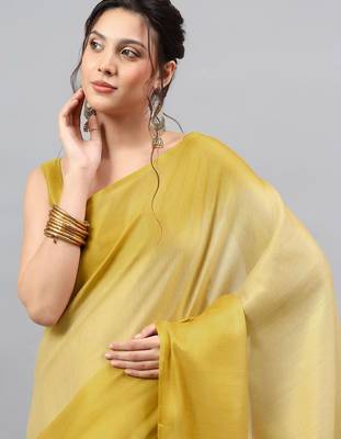 Mustard polyester dyed saree with blouse 3