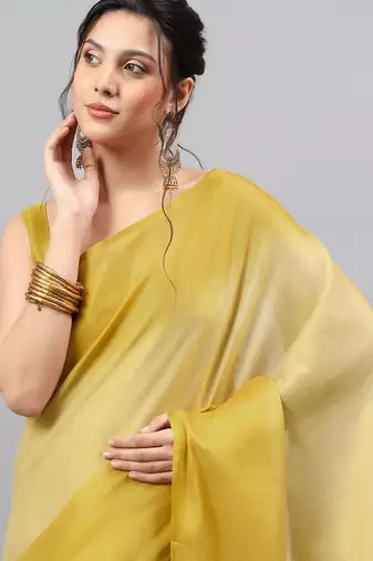Mustard polyester dyed saree with blouse