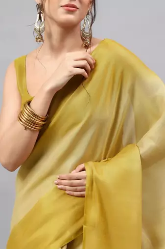 Mustard polyester dyed saree with blouse