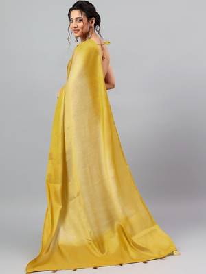 Mustard polyester dyed saree with blouse 5