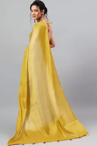 Mustard polyester dyed saree with blouse