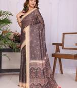 Brown linen  saree with blouse