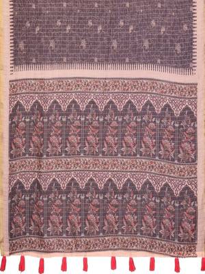 Brown linen  saree with blouse 4