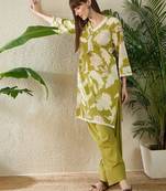 Women Floral Printed Regular Thread Work Pure Cotton Kurta with Palazzos