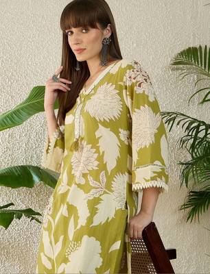 Women Floral Printed Regular Thread Work Pure Cotton Kurta with Palazzos 5
