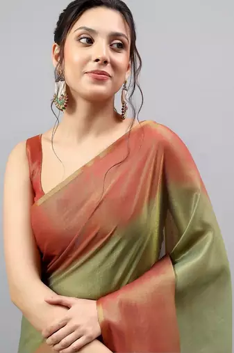 Multicolor polyester dyed saree with blouse