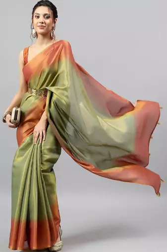 Multicolor polyester dyed saree with blouse