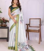 Off white linen printed saree with blouse