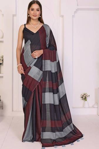 Multicolor linen striped saree with blouse