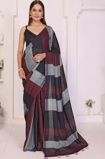 Multicolor linen striped saree with blouse