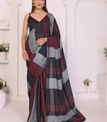 Multicolor linen striped saree with blouse