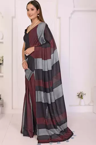 Multicolor linen striped saree with blouse