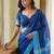 Blue linen printed saree with blouse